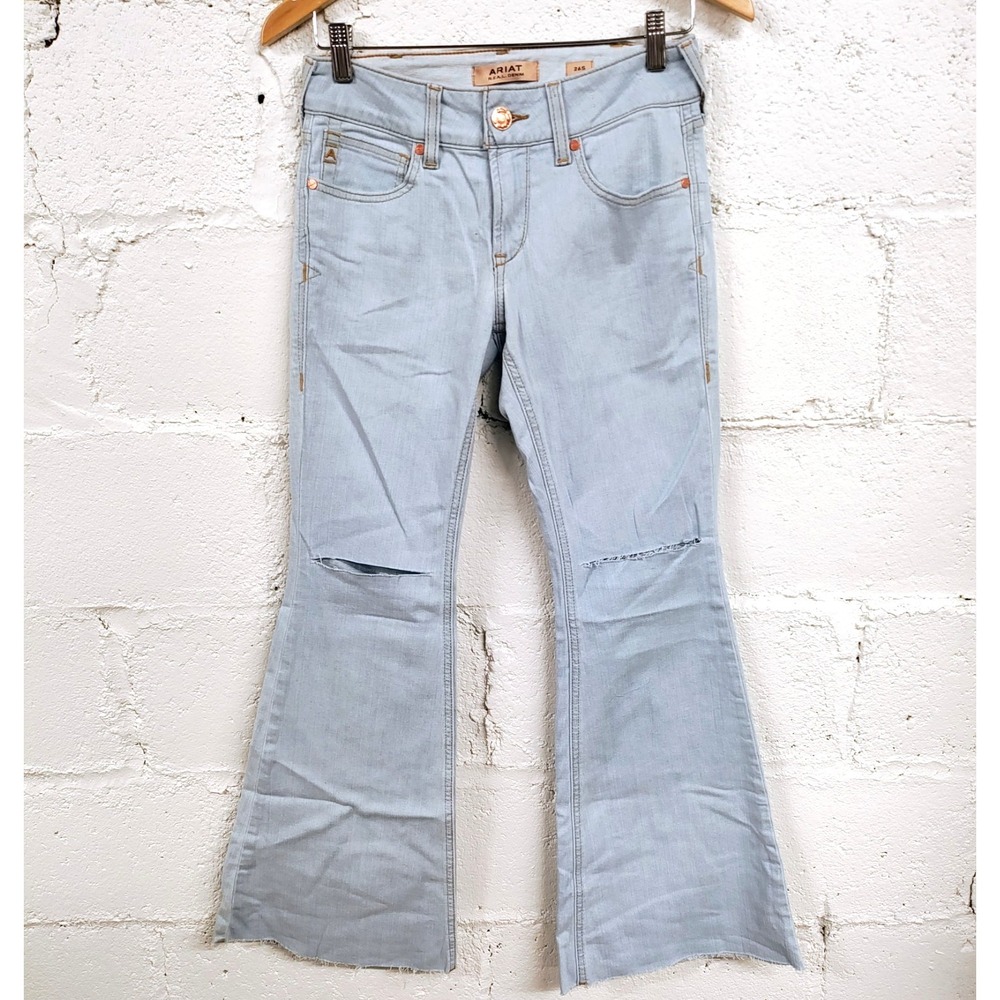 Ariat Perfect Rise Flare Jeans 26 Short Womens Low Waist Ripped Raw Hem Stretch